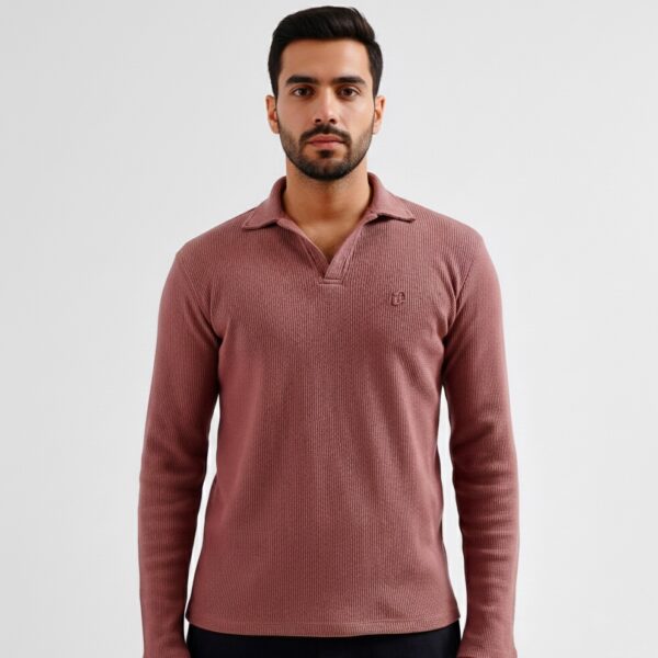 DUST ROSE RIBBED FULL SLEEVE POLO